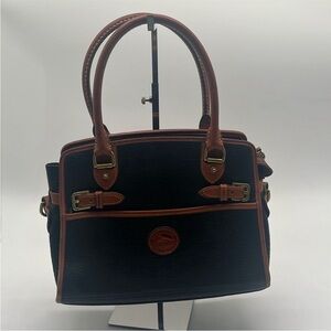 Vintage Dooney & Bourke Navy Double Buckle Leather Double Handle Satchel BLEMISH